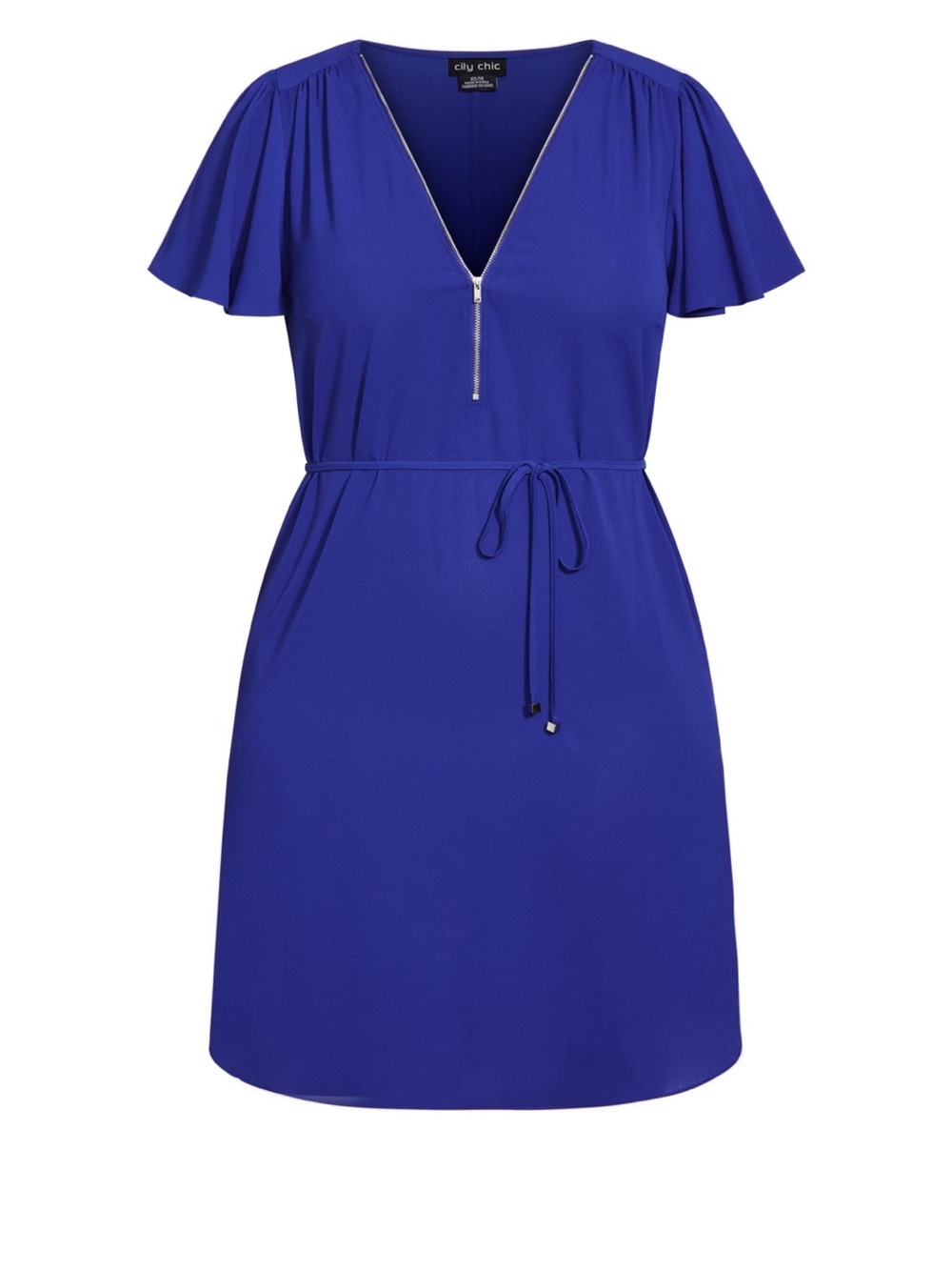 City Chic Cobalt V-Neck Zip Tie-Waist Midi Dress